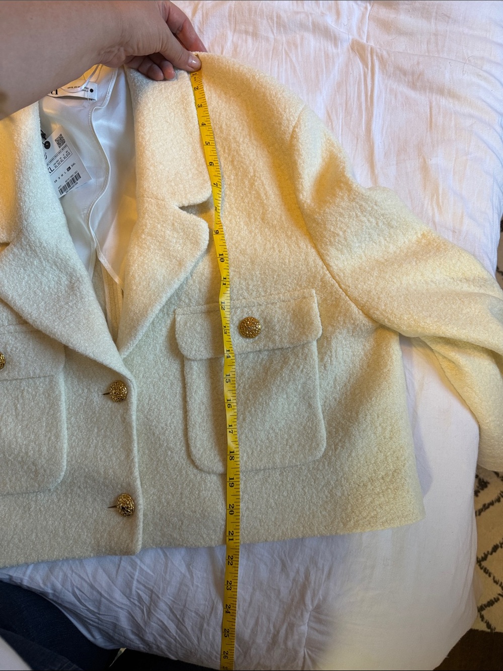 Zara Cream Bouclé Cropped Blazer with Gold Buttons - Picture 10 of 10